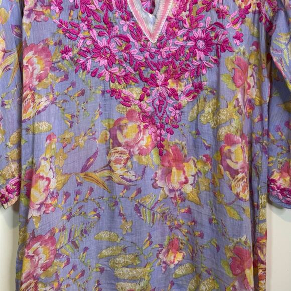 Amaya Size 44 Large Hand Block Printed Embroidered Floral Tunic Blouse - Picture 3 of 9